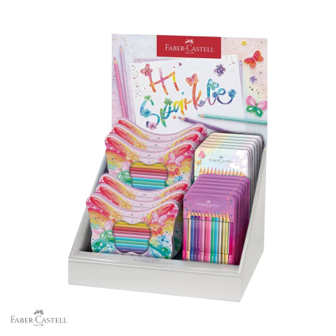 Produse EmagMarketplace - Display 18 seturi creioane colorate Faber-Castell Sparkle, puncte stralucitoare, cadou pentru copii