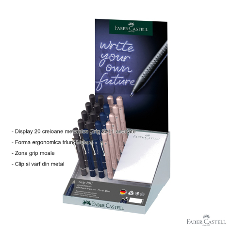 Display 20 creioane mecanice Faber-Castell Grip 2011, varf 0.7mm, culori asortate [1]