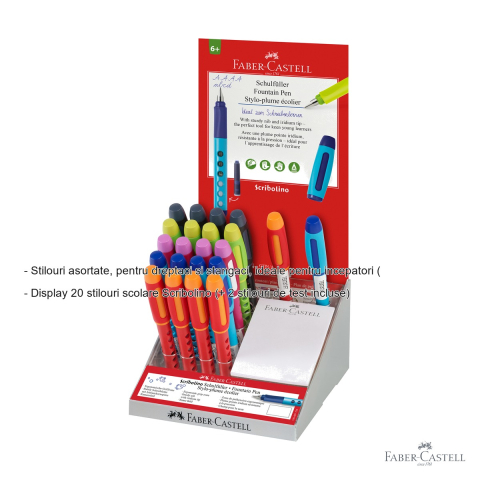 Display 22 stilouri scolare Faber-Castell Scribolino, penita tip A, pentru dreptaci si stangaci, incepatori [1]