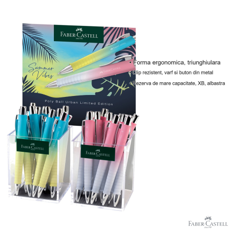 Display 24 pixuri cu mecanism Faber-Castell Poly Ball Urban XB Summer 2024, grip ergonomic triunghiular, editie limitata [2]