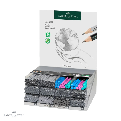 Creioane si ascutitori - Display 252 creioane grafit Faber-Castell Grip 2001, forma ergonomica triunghiulara, set profesional pentru scris si desen