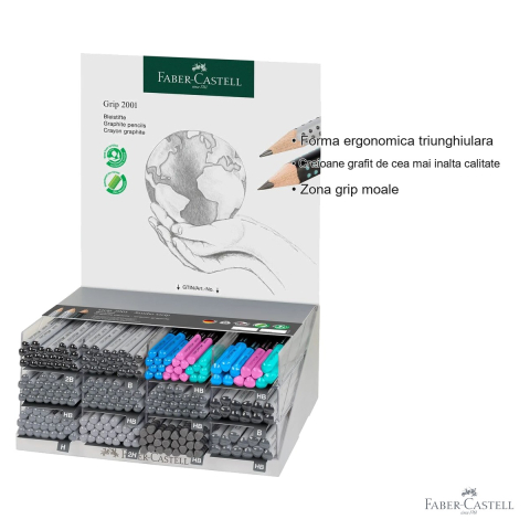 Display 252 creioane grafit Faber-Castell Grip 2001, forma ergonomica triunghiulara, set profesional pentru scris si desen [2]