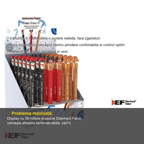 Display 36 rollere erasable 0.7 mm Eberhard Faber, cerneala albastra termosensibila, editie speciala de iarna 2025 [2]