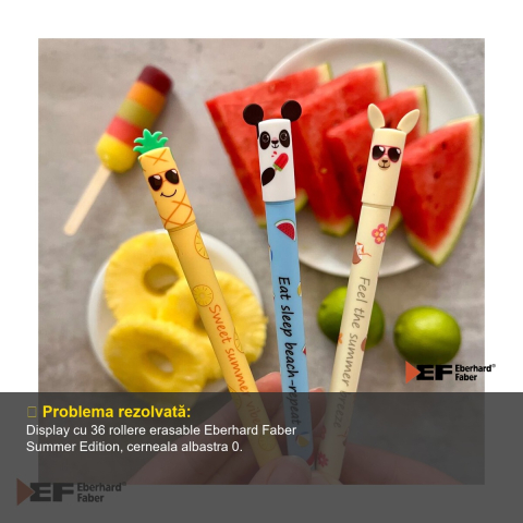 Display 36 rollere erasable 0.7 mm Eberhard Faber Summer Edition, cerneala albastra termosensibila, pentru scoala si birou [3]