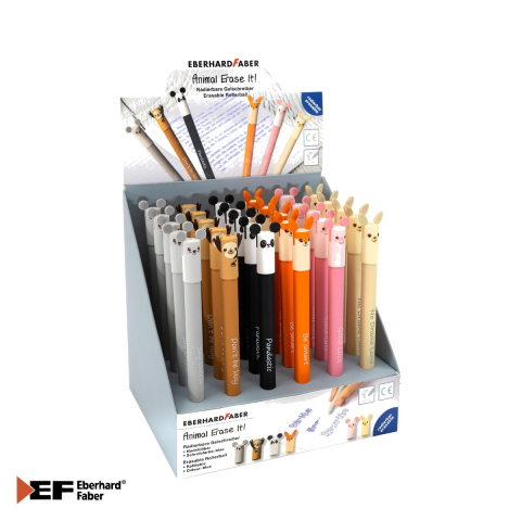 Birotica papetarie - Display 36 rollere erasable Eberhard Faber Animal Erase It, cerneala termosensibila 0.7 mm, albastru, pentru scoala si birou