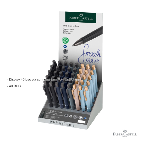 Display 40 bucati pix cu mecanism Faber-Castell Poly Ball Urban, scriere fluida, pentru birou si uz zilnic [1]