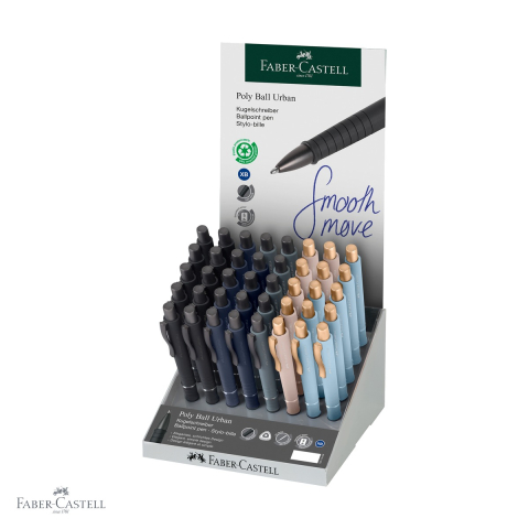 Birotica papetarie - Display 40 bucati pix cu mecanism Faber-Castell Poly Ball Urban, scriere fluida, pentru birou si uz zilnic