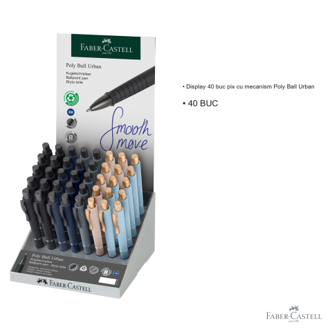 Display 40 bucati pix cu mecanism Faber-Castell Poly Ball Urban, scriere fluida, pentru birou si uz zilnic [2]