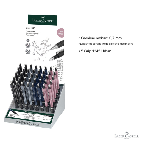 Display 40 creioane mecanice Faber-Castell Grip 1347 Urban 0.7 mm, zone grip cauciucate, pentru birou si scoala [2]