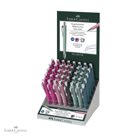 Pixuri - Display 40 pixuri cu mecanism Faber-Castell Poly Ball XB, cerneala pe baza de ulei, scriere ultra-neteda, pentru birou si scoala
