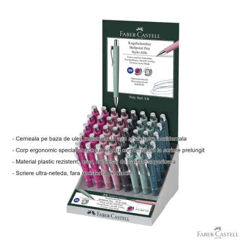 Display 40 pixuri cu mecanism Faber-Castell Poly Ball XB, cerneala pe baza de ulei, scriere ultra-neteda, pentru birou si scoala [1]