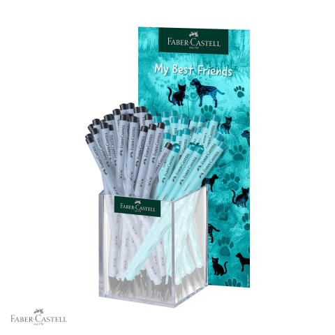 Produse EmagMarketplace - Display 48 creioane grafit Faber-Castell, forma triunghiulara, model catei si pisici, lemn negru FSC