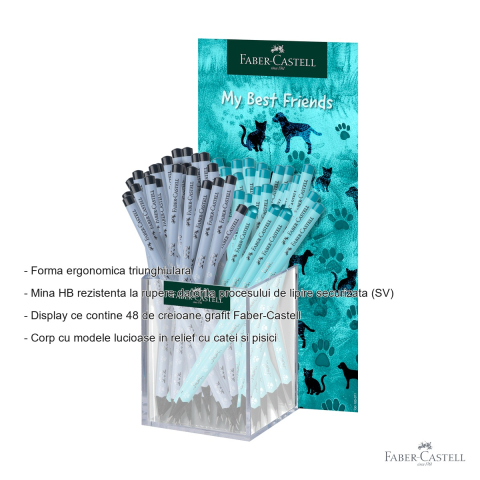 Display 48 creioane grafit Faber-Castell, forma triunghiulara, model catei si pisici, lemn negru FSC [1]
