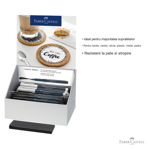 Display 50 bucati marker creativ alb si negru Faber-Castell, varf 1.5 mm, pentru multiple suprafete [2]
