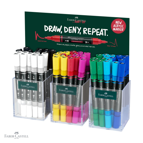 Markere si instrumente de desen artistic - Display 54 markere acrilice Faber-Castell Multimark, varf dublu, pentru suprafete multiple
