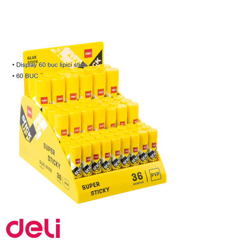 Display 60 bucati lipici stick Deli, adeziv solid pentru birou si scoala [2]