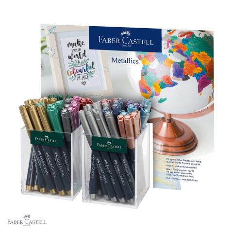 Birotica papetarie - Display 60 bucati markere metalice Faber-Castell, set complet pentru decorare si scriere creativa