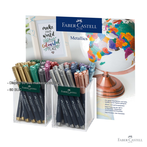 Display 60 bucati markere metalice Faber-Castell, set complet pentru decorare si scriere creativa [1]