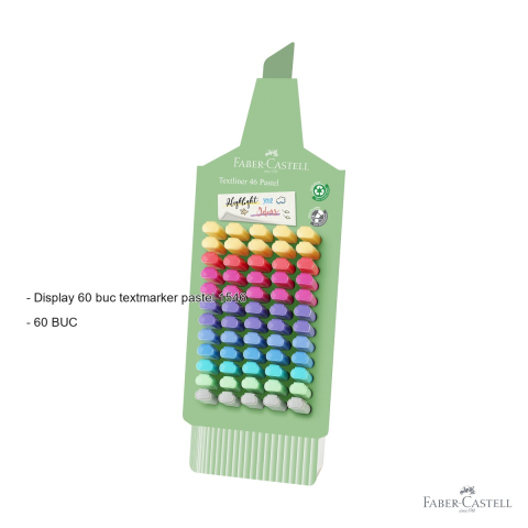Display 60 bucati textmarkere pastel Faber-Castell 1546, culori delicate, pentru birou si scoala [1]