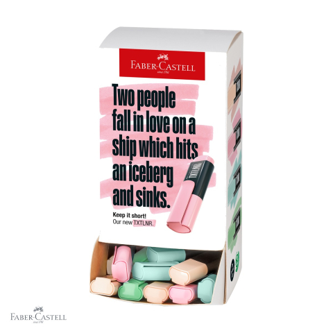 Birotica papetarie - Display 60 textmarkere mini pastel Faber-Castell, varf tesit, culori superfluorescente, pentru evidentiere text