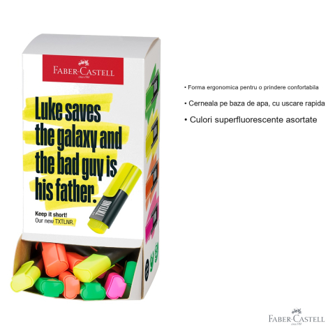 Display 60 textmarkere mini superfluorescente Faber-Castell, varf tesit, culori asortate, pentru birou si scoala [2]