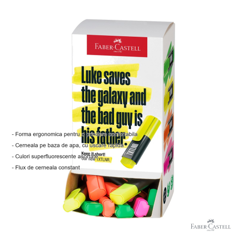 Display 60 textmarkere mini superfluorescente Faber-Castell, varf tesit, culori asortate, pentru birou si scoala [1]