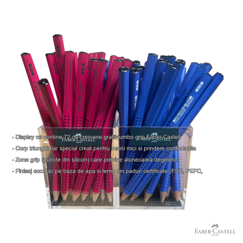 Display 72 creioane grafit Jumbo Grip Faber-Castell, corp triunghiular ergonomic, pentru copii [1]