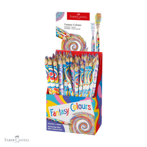 Produse EmagMarketplace - Display 84 creioane colorate Faber-Castell Standard si Jumbo, forma triunghiulara ergonomica, multicolor Fantasy