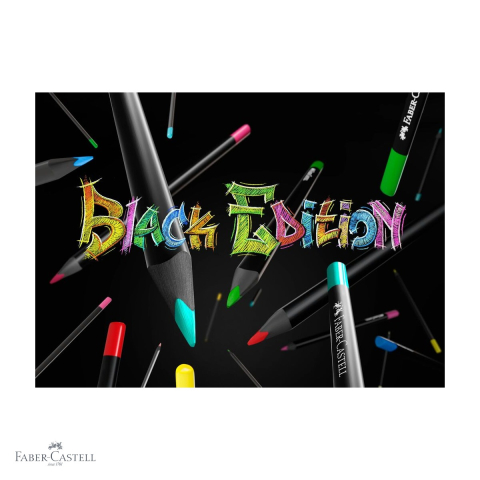 Display concept creioane colorate Black Edition 2025 Faber-Castell, mina moale, lemn negru, set asortit [3]