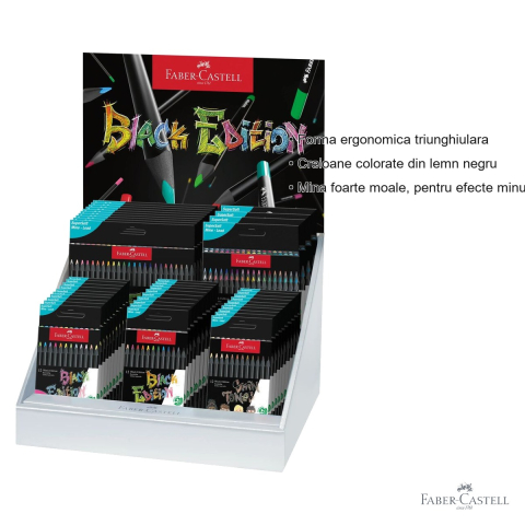 Display concept creioane colorate Black Edition 2025 Faber-Castell, mina moale, lemn negru, set asortit [2]