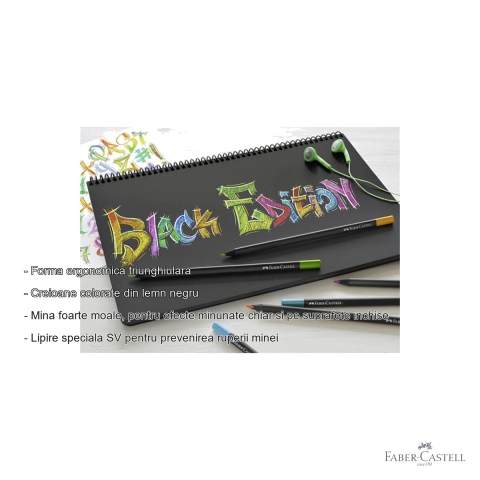 Display creioane colorate Faber-Castell Black Edition 2024, mina moale, set mixt pastel, neon, metalic, tonuri piele [1]