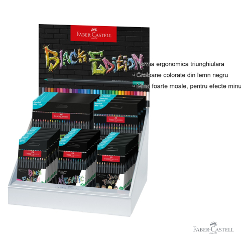 Display creioane colorate Faber-Castell Black Edition 2024, mina moale, set mixt pastel, neon, metalic, tonuri piele [2]