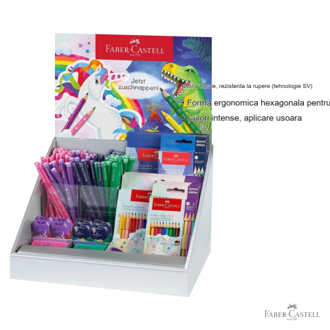 Display creioane Faber-Castell, motive unicorni si dinozauri, set complet pentru copii [2]