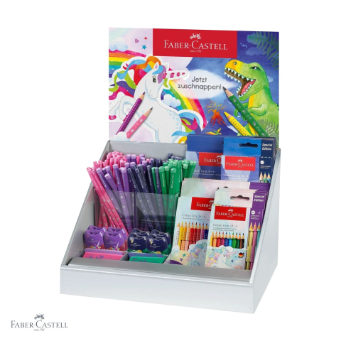 Produse EmagMarketplace - Display creioane Faber-Castell, motive unicorni si dinozauri, set complet pentru copii