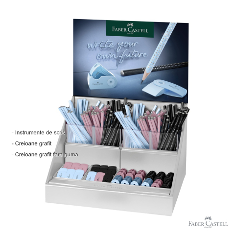 Display creioane grafit Faber-Castell Sparkle Harmony 2024, set 144 creioane + 24 ascutitori + 24 radiere sleeve mini, 3 culori [1]