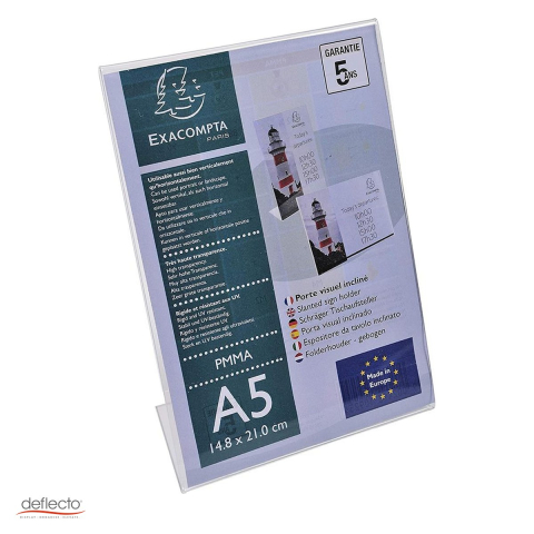 Sisteme de afisare si prezentare - Display de prezentare Exacompta A5 tip L, format portret, din plastic, 1 compartiment, pentru birou, 150x76x214 mm, transparent