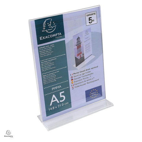 Sisteme de afisare si prezentare - Display de prezentare Exacompta A5 tip T, format portret, din plastic, 1 compartiment, pentru birou, 150x55x214 mm, transparent