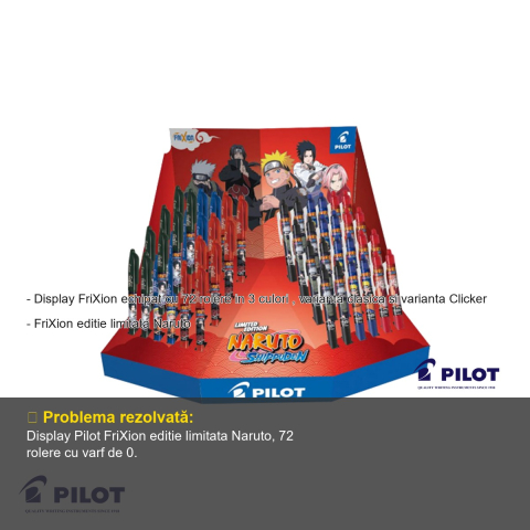 Display echipat Pilot FriXion roller 0.7 mm editie limitata Naruto, 72 bucati, clasic si clicker [1]
