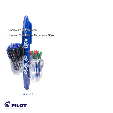 Display echipat Pilot FriXion, set 75 rolere cu cerneala termosensibila si 45 seturi rezerve, pentru birou si scoala [2]