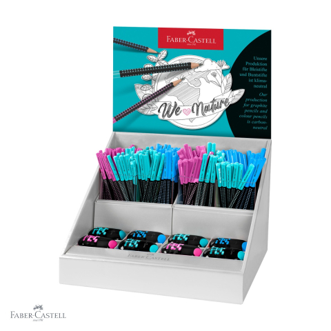 Creioane si ascutitori - Display Faber-Castell Grip Two Tone Family, set 144 creioane grip + 144 creioane jumbo + 18 ascutitori, pentru scoala si birou