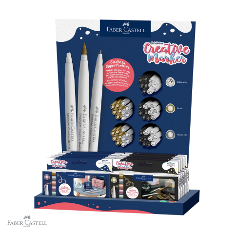 Birotica papetarie - Display festiv markere creative Goldfaber Faber-Castell, set 10 x 6 markere metalizate + 50 markere asortate, pentru decorare si scris artistic