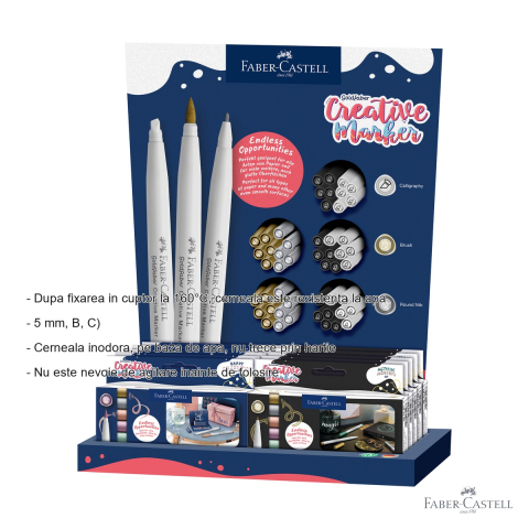 Display festiv markere creative Goldfaber Faber-Castell, set 10 x 6 markere metalizate + 50 markere asortate, pentru decorare si scris artistic [1]