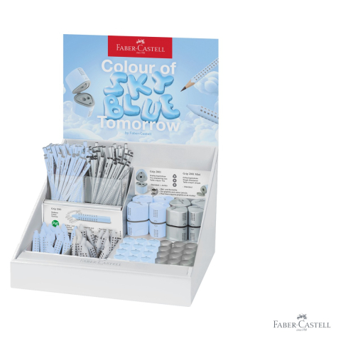 Display set complet Faber-Castell Grip 2001 Sky Blue - creioane grafit, ascutitori si radiere, pentru scoala si birou [2]