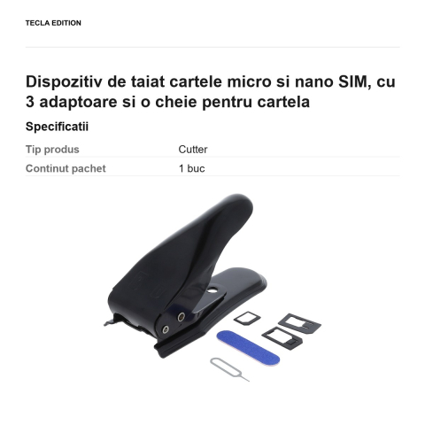 Dispozitiv de taiat cartele micro si nano SIM, cu 3 adaptoare si o cheie pentru cartela [2]