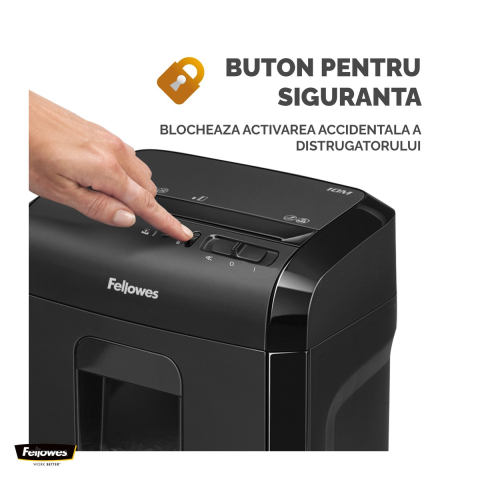 Distrugator de documente Fellowes 10M, taiere micro-cut P-5 in particule de 2x12 mm, 10 coli, cos de 19 l, SafetyLock, pentru biroul de acasa, 500x345x250 mm [4]