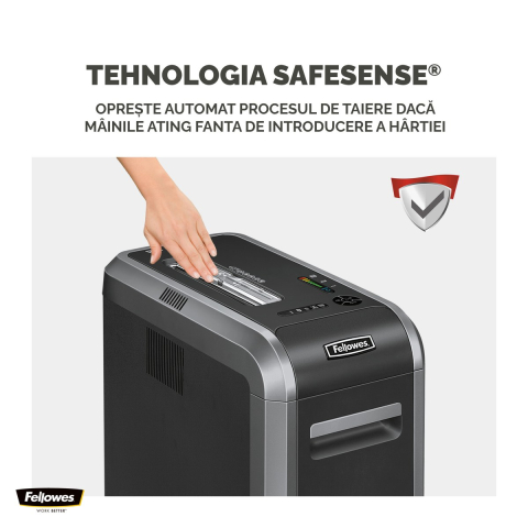 Distrugator de documente Fellowes 125i, taiere strip-cut P-2 in fasii de 5.8 mm, 20 coli, cos de 53 l, Jam Proof, SafeSense, pentru 3-5 utilizatori, 735x283x530 mm [4]