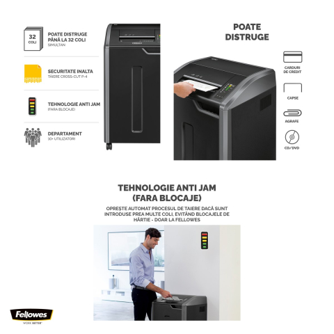 Distrugator de documente Fellowes 425Ci, taiere cross-cut P-4 in particule de 4x30 mm, 32 coli, cos de 114 l, ungere automata Auto Oil, functionare continua, 955x558x508 mm [3]