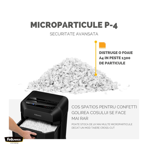 Distrugator de documente Fellowes 90M automat si manual, taiere mini-cut in particule de 4x12 mm, 90 coli, auto-reverse, pentru 1 utilizator, 515x340x245 mm [4]
