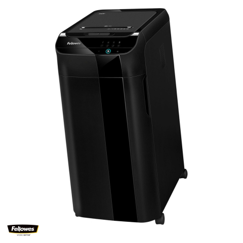 Birotica papetarie - Distrugator de documente Fellowes AutoMax 550C automat, taiere cross-cut P-4 in particule de 4x38 mm, 550 coli automat si 14 manual, cos de 83 l, Smart Lock, peste 10 utilizatori, 890x441x578 mm