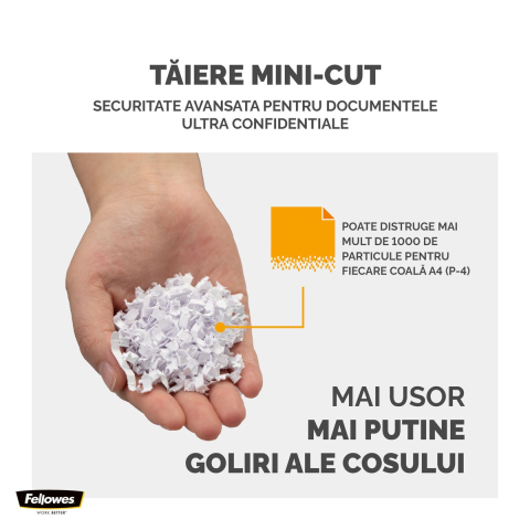 Distrugator de documente Fellowes LX41M, taiere micro-cut P-4 in particule de 4x12 mm, 8 coli, cos de 17 l, distruge agrafe, capse si carduri, 401x310x220 mm [4]